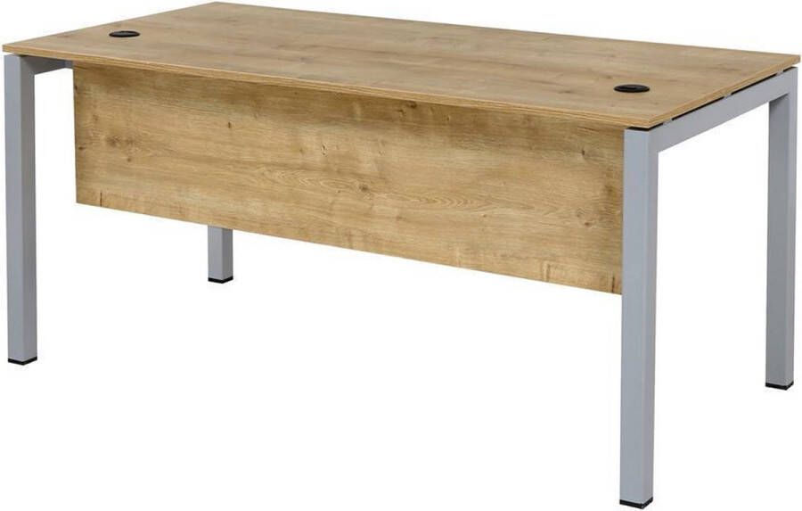 Furni24 Tetra bureau bureautafel 180 x 80 x 75 cm homeoffice saffier eiken decor zilver RAL 9006 tafel inclusief kabelgoot