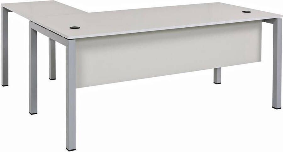 Furni24 Tetra bureau homeoffice bureautafel 160 cm inclusief verlengstuk rechts of links te monteren decor grijs zilver RAL 9006 incl. kabelgoot
