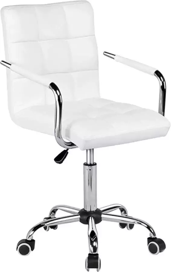 FURNIBELLA Bureaustoel ergonomische bureaustoel draaistoel werkkruk met wielen armleuning managersstoel in hoogte verstelbaar van kunstleer wit
