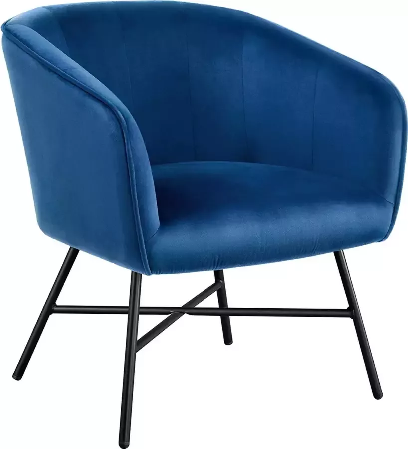 FURNIBELLA Eetkamerstoel van stof retro design fluwelen stoel met rugleuning stoel metalen poten blauw