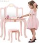 FURNIBELLA Kinderen ijdelheid tafel en stoel Set Princess make-up kaptafel met lade & Drievoudige vouwbare spiegel 2 in 1 ijdelheid set met afneembare top Doe alsof je schoonheid spelen ijdelheid set voor meisjes (Roze) - Thumbnail 2