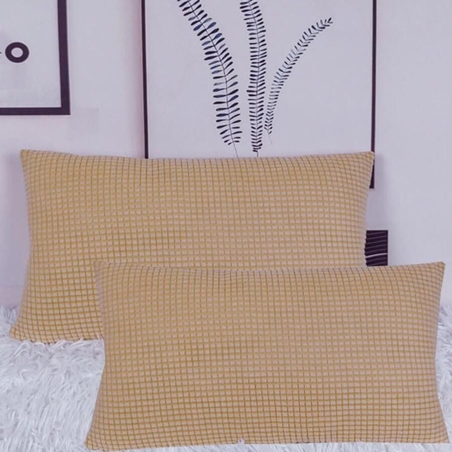 FURNIBELLA-Set van 2 Stretch Kussenslopen 50x70 cm – Crème Corduroy Sierkussenhoezen voor Sofa of Bed Zacht & Elegant