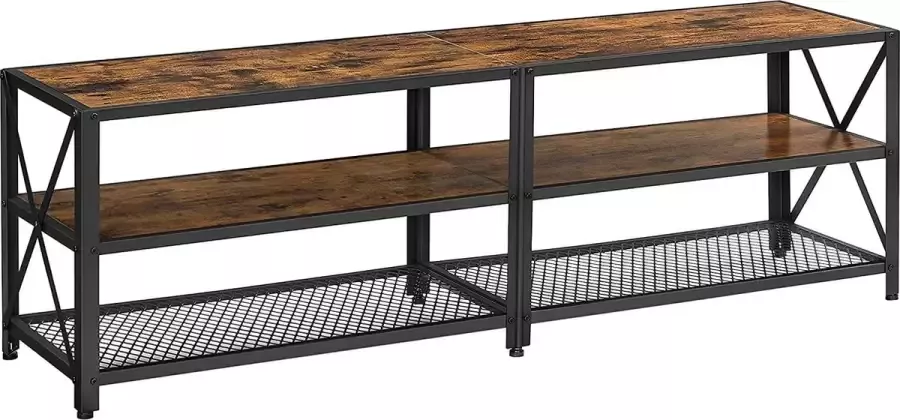 Furnibella TV-meubel TV-tafel lowboard voor TV's tot 70 inch TV-meubel met planken stalen frame TV-plank voor woonkamer slaapkamer vintage bruin-zwart