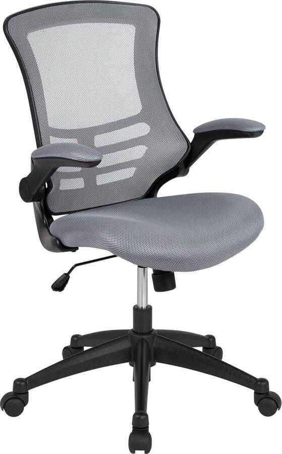 Furniture Bureaustoel met middelhoge rugleuning ergonomische bureaustoel met opklapbare armleuningen en netstof perfect voor thuiskantoor of kantoor donkergrijs