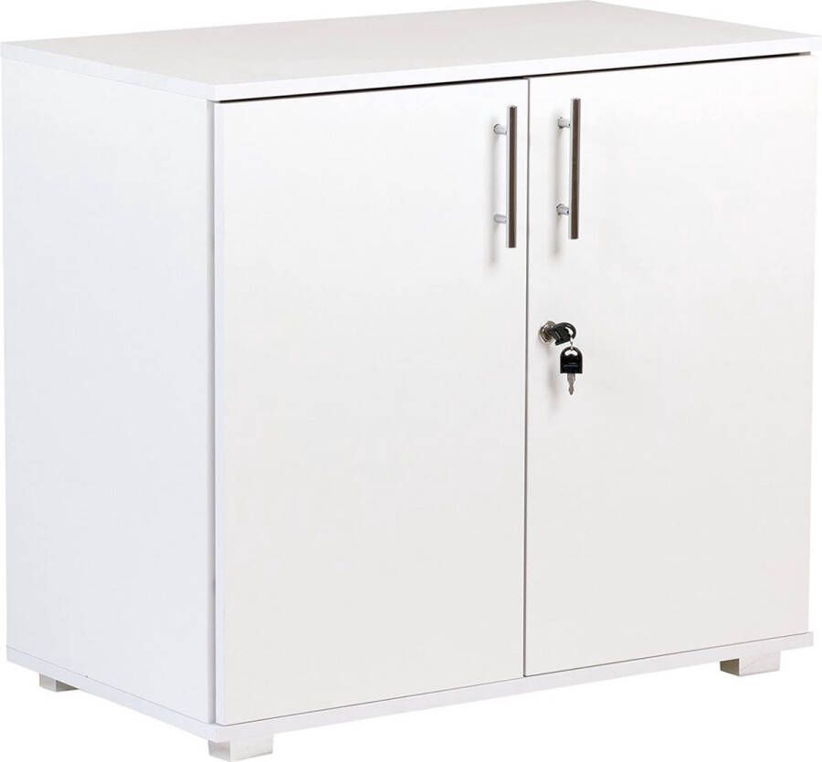 Furniture Designs Ltd Witte kantoorkast kast boekenkast met slot hoogte 73 cm 2 deuren wit