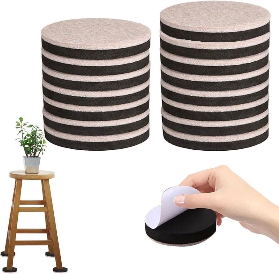 Allecto Plus Set van 16 meubelglijders voor vloerbescherming Vilt antislip stoelkussen 16 mm dik Geschikt voor tafels stoelen en banken Diameter 89 cm Beige