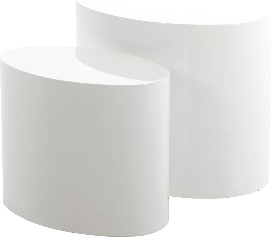Furniture Rico salontafel in wit hoogglans-optiek set van 2 ruimtebesparende ovale bijzettafels voor de woonkamer moderne bijzettafels B: 48 x H: 40 x D: 33 cm en B: 40 x H: 33 x D: 24 5 - Foto 2