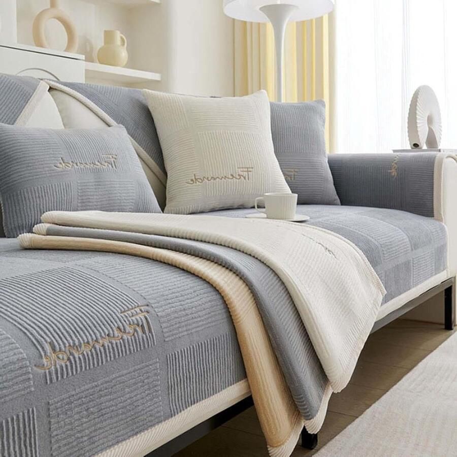 Fuzzy Hoek Antislip Bankhoes Waterdichte Bankhoes Grijs 90x210cm