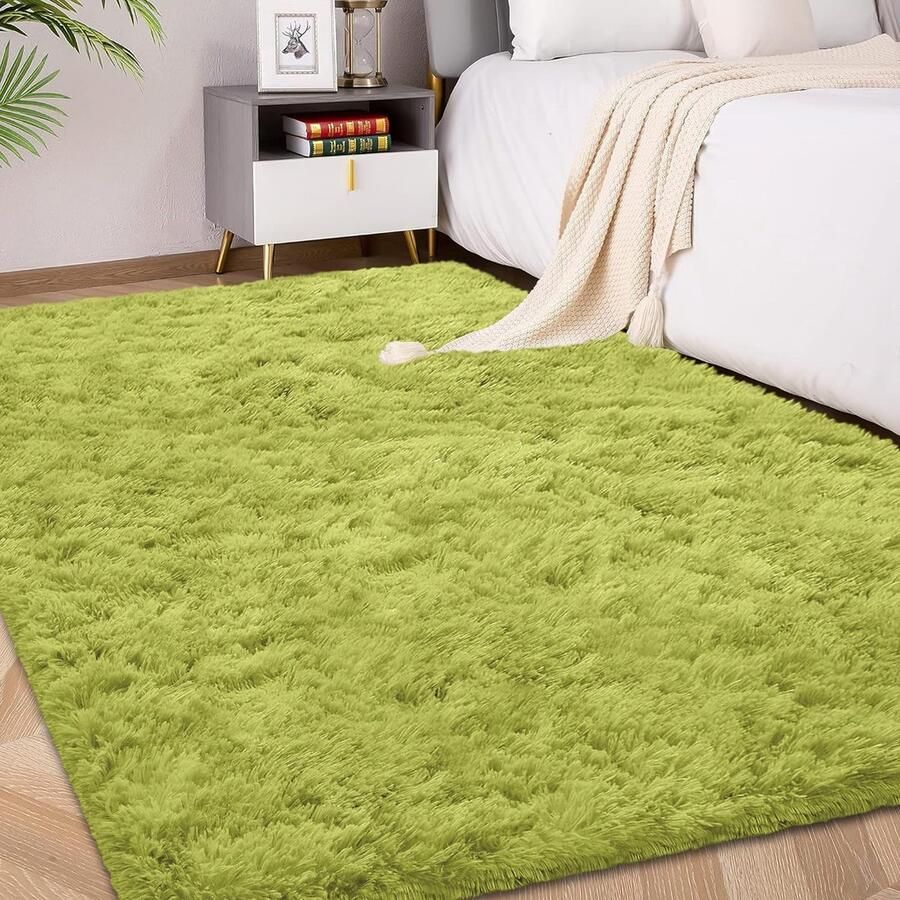 FVVRAX Fluffy hoogpolig vloerkleed 120x180 cm Groen Extra zacht antislip shaggy vloerkleed voor woonkamer slaapkamer Gezellig vloerkleed voor kinderen en huisdieren