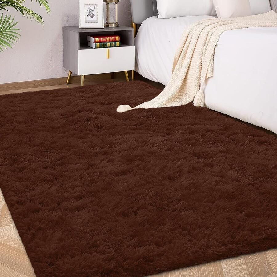 FVVRAX Fluffy hoogpolig vloerkleed 90x150 cm bruin Extra zacht antislip shaggy vloerkleed voor woonkamer slaapkamer Gezellig vloerkleed voor kinderen en huisdieren