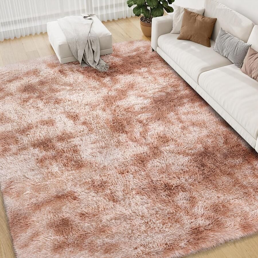 FVVRAX Vloerkleden voor Slaapkamer Woonkamer Tie-Dyed Camel Fluffy Fuzzy Shag Shaggy Rug Zacht Pluche Tapijt 150x240 cm Binnen Vloerkleed voor Kinderen Woondecoratie Esthetiek