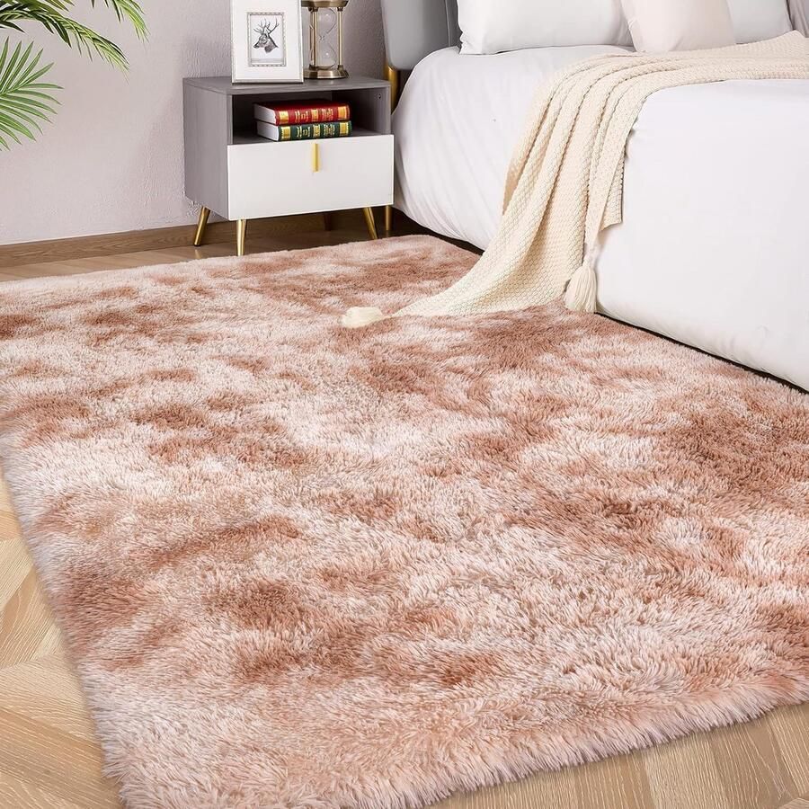 FVVRAX Vloerkleden voor Slaapkamer Woonkamer Tie-Dyed Camel Fluffy Fuzzy Shag Shaggy Rug Zacht Pluche Tapijt 120x180 cm Binnen Vloerkleed voor Kinderen Woondecoratie Esthetiek