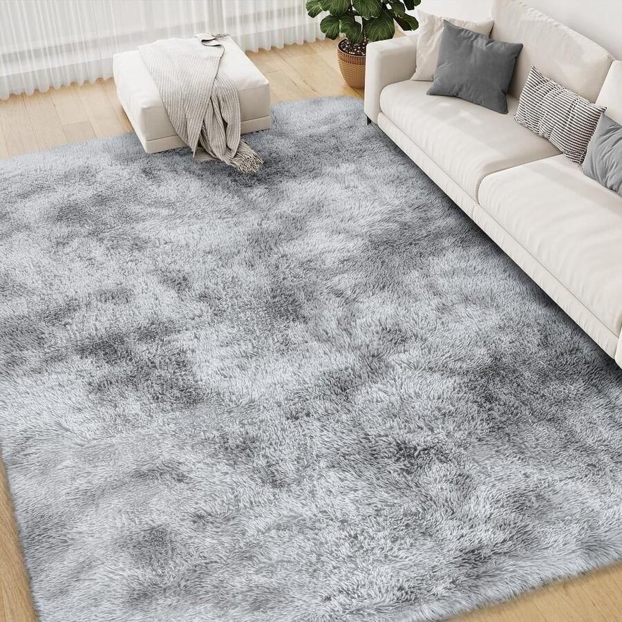 FVVRAX Vloerkleden voor Slaapkamer Woonkamer Tie-Dyed Lichtgrijs Fluffy Fuzzy Shag Tapijt Zacht Pluche Tapijt 140x200 cm Binnen Vloerkleed voor Kinderen Woondecoratie Esthetiek