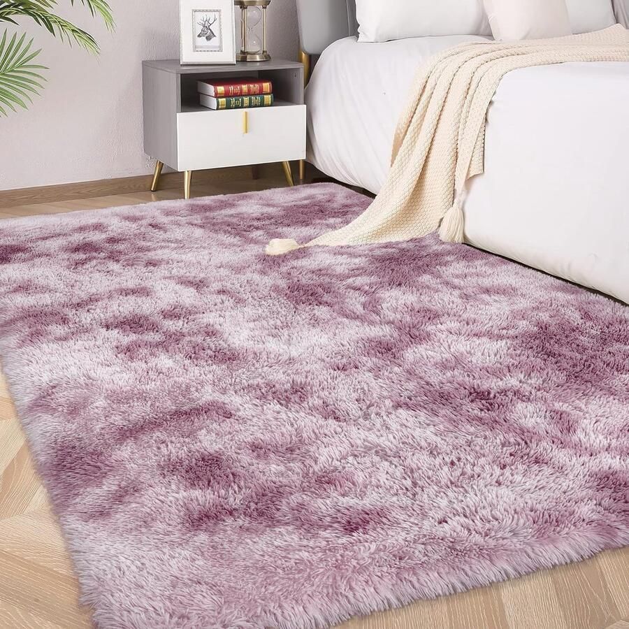 FVVRAX Vloerkleden voor Slaapkamer Woonkamer Tie-Dyed Roze Fluffy Fuzzy Shag Vloerkleed Zacht Pluche 90x150 cm Binnen Vloerkleed voor Kinderkamer Esthetiek