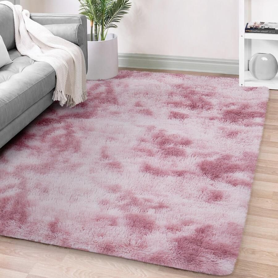 FVVRAX Vloerkleden voor Slaapkamer Woonkamer Tie-Dyed Roze Fluffy Fuzzy Shag Shaggy Rug Zacht Pluche Tapijt 150x240 cm Binnen Vloerkleed voor Kinderen Woondecoratie Esthetiek