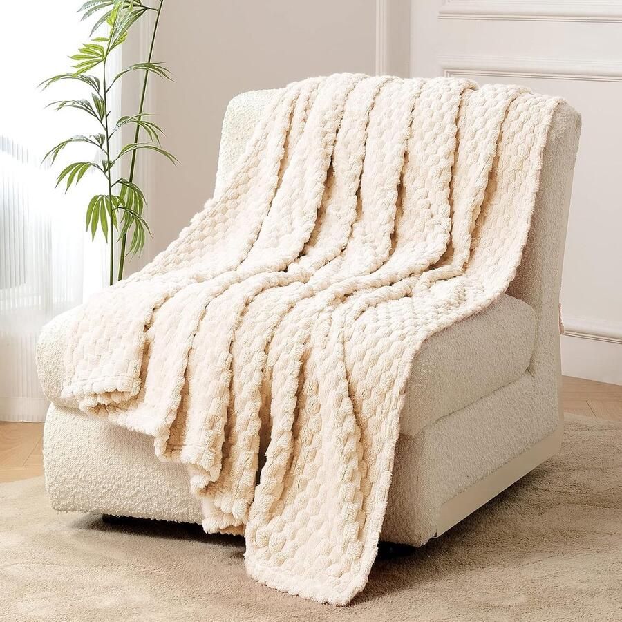 FY FIBER HOUSE Fleecedekens extra zachte donzige dekens lichtgewicht comfortabele microvezel bankdeken wollen deken voor kantoor fauteuil en camping 130x150cm beige