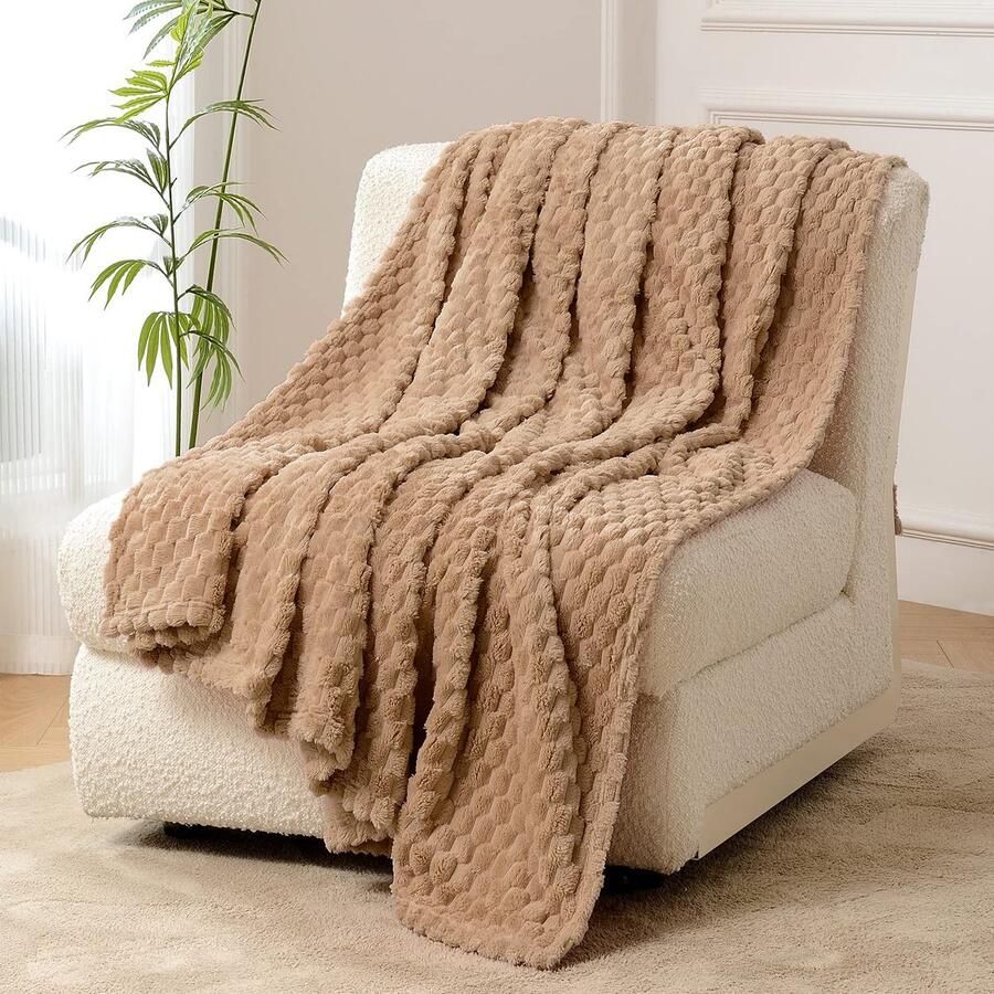 FY FIBER HOUSE Fleecedekens extra zachte donzige dekens lichtgewicht gezellige microvezel bankdeken wollen deken voor kantoor fauteuil en camping 130x150cm kameel