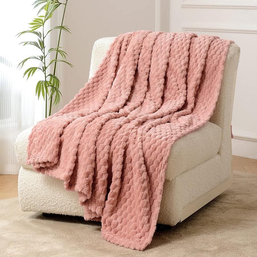 FY FIBER HOUSE Fleecedekens extra zachte donzige dekens lichtgewicht gezellige microvezel bankdeken wollen deken voor kantoor fauteuil en camping 230x230cm roze
