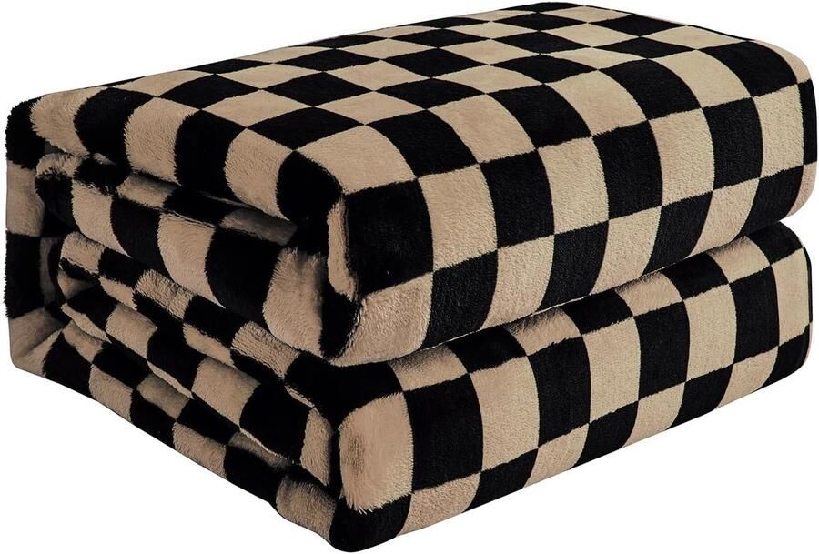 FY FIBER HOUSE Plaid Grid Print Deken voor Bed Bank Sofa 60x80 (152 x 203 cm) Zwartbruin