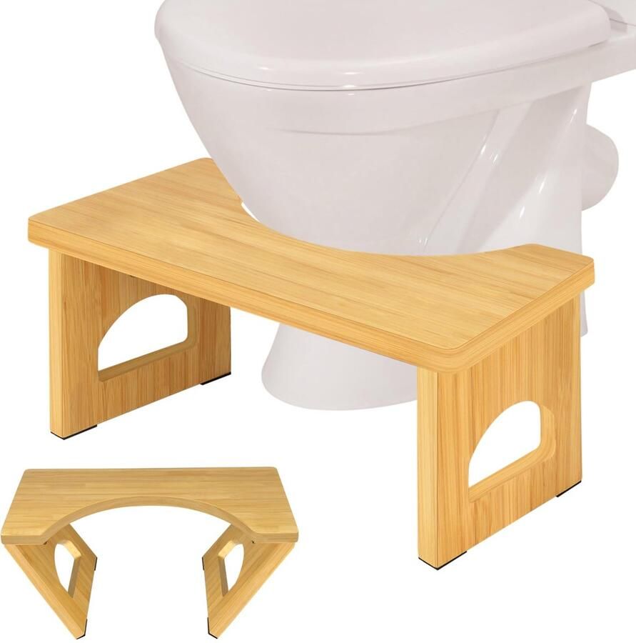 Fysiologische houten toiletkruk opvouwbare houten toiletkruk 35 graden duurzame C-vormige kruk (houtkleur)