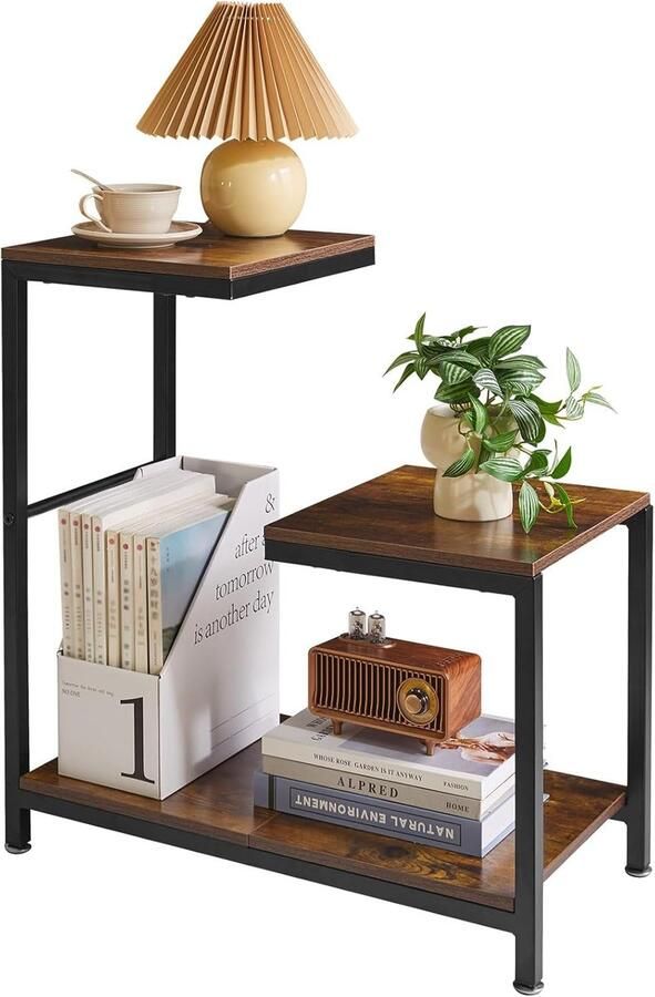 G-vormige Bijzettafel Kleine Bijzettafel voor Woonkamer Hoektafels voor Kleine Ruimtes Balkon Bank Slaapkamer Bloemenstandaard Rustiek Bruin