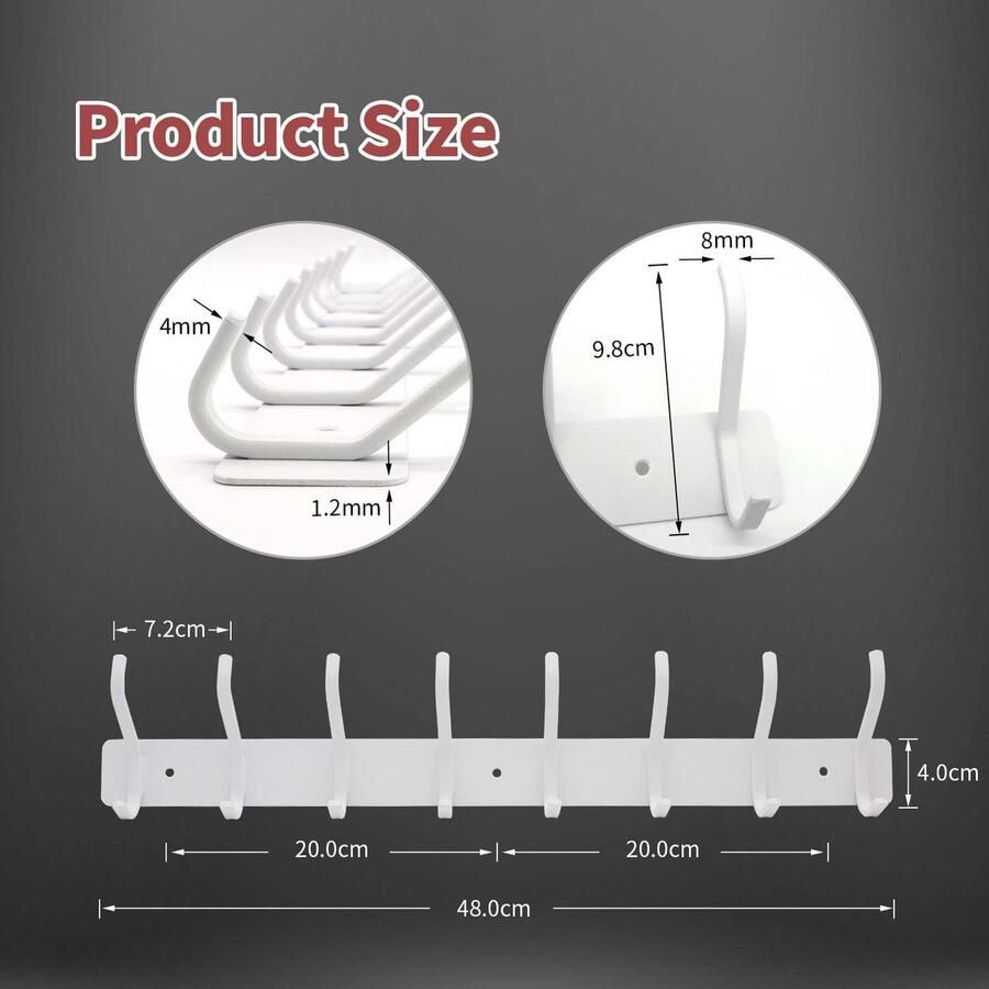 Gaderobe Haaklijst mat wit haaklijst kledinghaken zware metalen lijst roestvrij staal met 8 haken wandkapstok voor wandgarderobe slaapkamer badkamer
