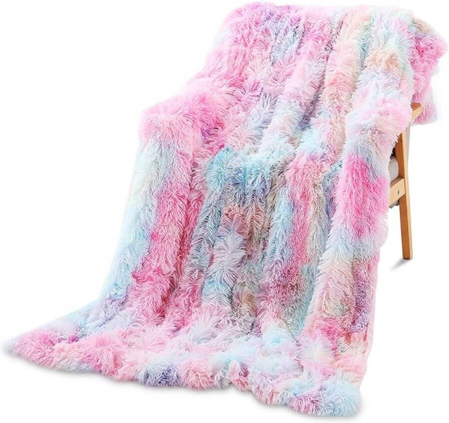 Galatée 160 * 200cm Super Zachte Lange Shaggy gooit deken fleece deken voor bank knuffeldekens voor volwassenen Warm Elegant Gezellig Met Pluizige Deken Sprei Geschikt voor Bank of Bed（regenboog）