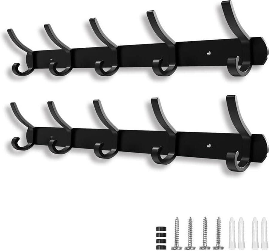 Galerie SV kapstokhaken 2 stuks zwarte kapstokhaken met 5 haken metalen kapstok wandkapstokhaken voor slaapkamer badkamer keuken 43 cm (zwart)