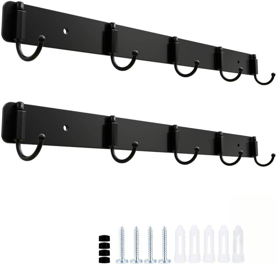 Galerie SV kapstokhaken wand 2 stuks kapstokhaken met 5 haken metalen kapstokhaken kapstok voor slaapkamer badkamer keuken kapstok voor wand (mat zwart)