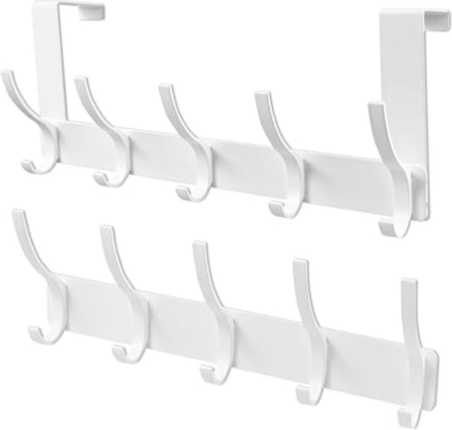 Galerie SV Wandkapstokken 2 stuks kapstokken met 5 haken achterdeurhaken haakkapstok voor slaapkamer badkamer keukenkapstok wandkapstok (wit)