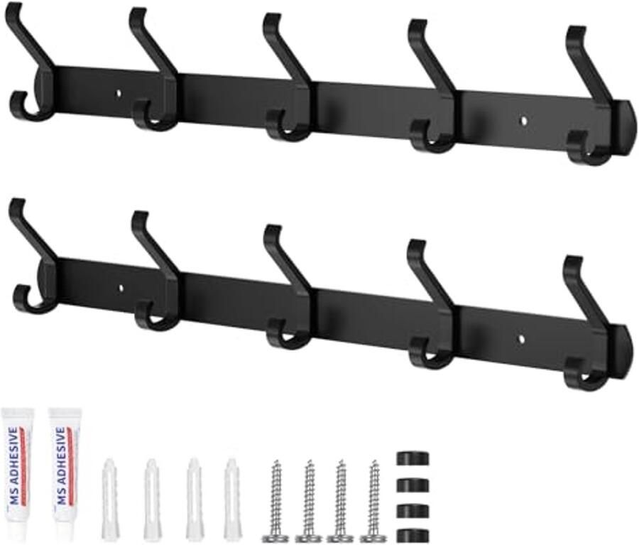 Galerie SV Wandkapstokken 2 stuks kapstokken met 5 haken metalen kapstokken haakkapstok voor slaapkamer badkamer keuken kapstok wandkapstok (zwart)