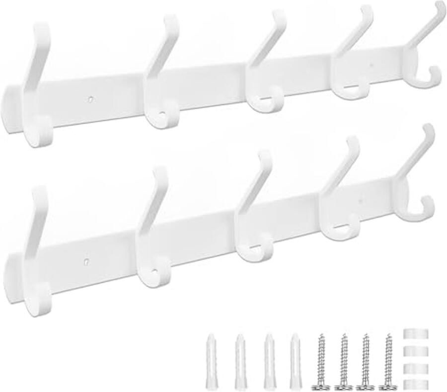 Galerie SV Wandkapstokken 2 stuks kapstokken met 5 haken metalen kapstokken haakkast voor slaapkamer badkamer keuken kapstok wandkapstok (wit)