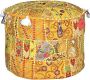 Gallery Indiase Poef Hoes voetenbank etnische geborduurde Hoes Indiase katoen ronde poefhoes Ottomaanse poef hoes kussen etnische decor kunst alleen hoes (18x13) (geel) - Thumbnail 1