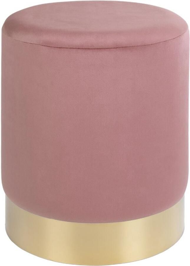 Gamby Pouf Velvet Ottoman FootSpool Elegant Comfort Ø34x43cm Rose Velvet & Brass Base Modern Home Accent
