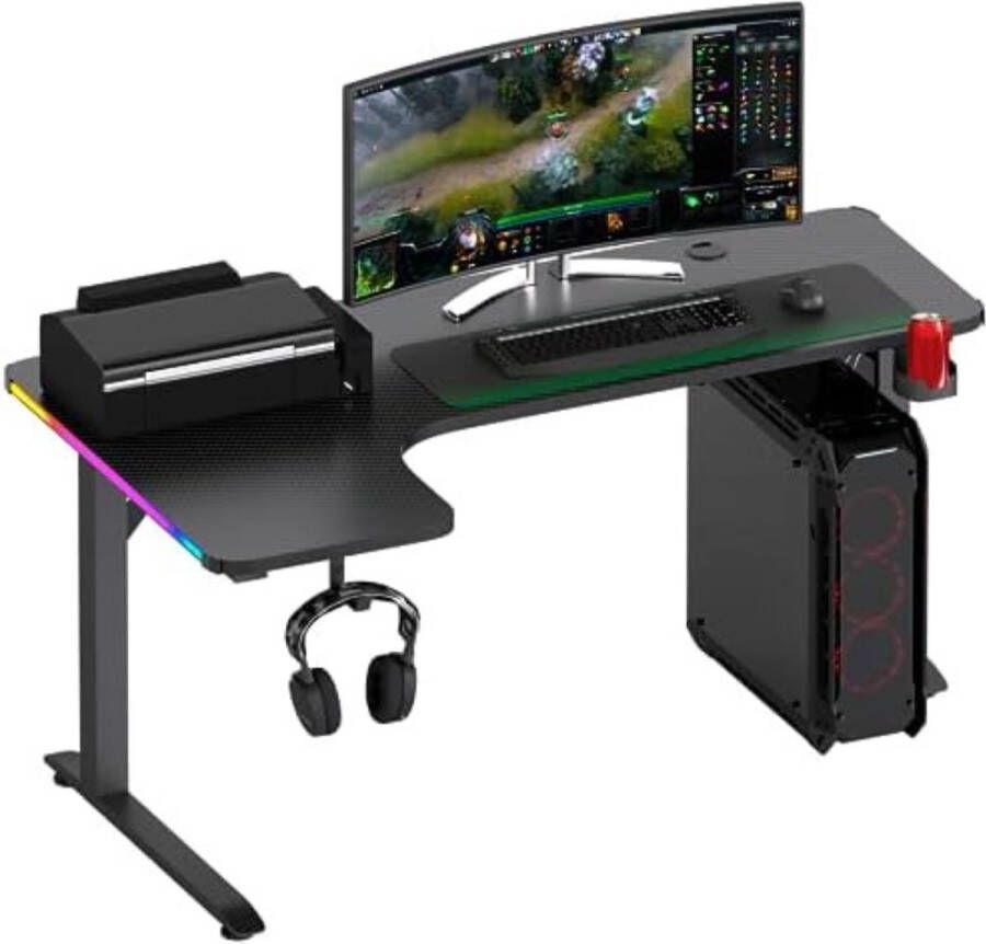 Game Bureau met Led Gaming Bureau Gaming Desk 100 x 160 x 75 cm Zwart