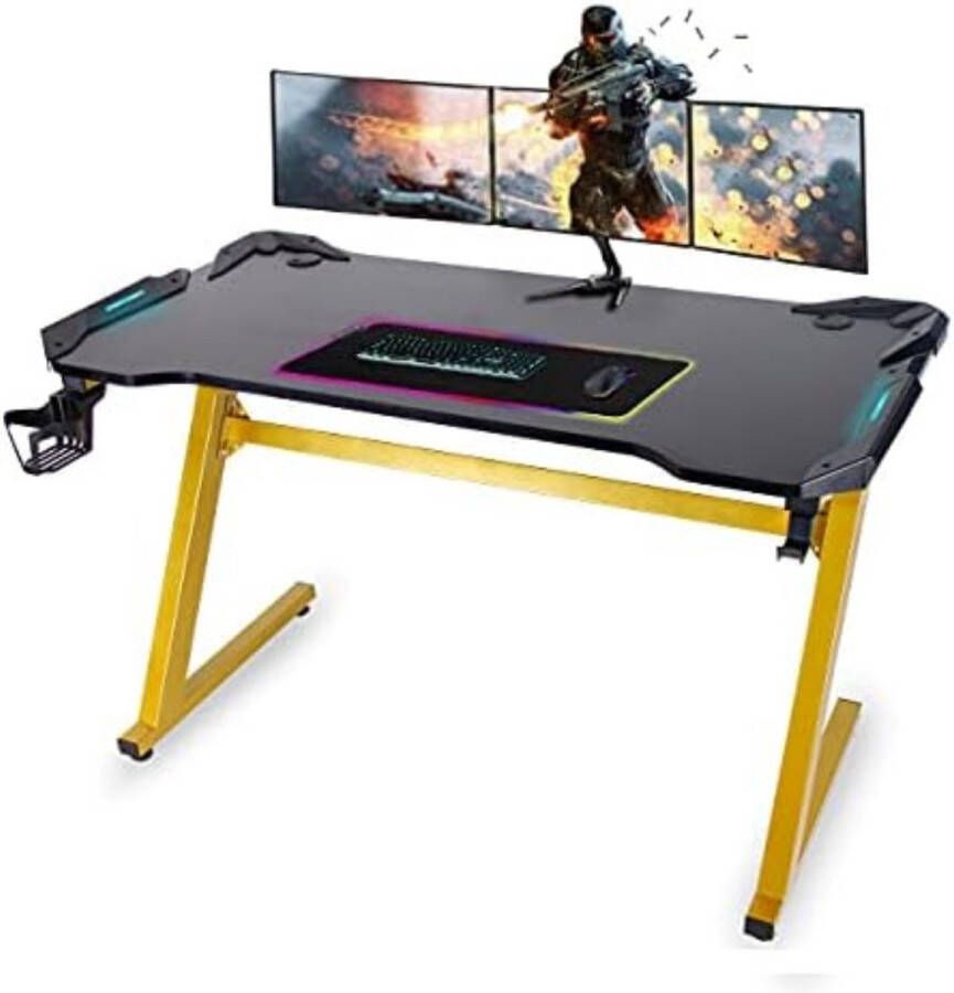 Game Bureau met Led Gaming Bureau Gaming Desk ‎60 x 140 x 73 cm Geel