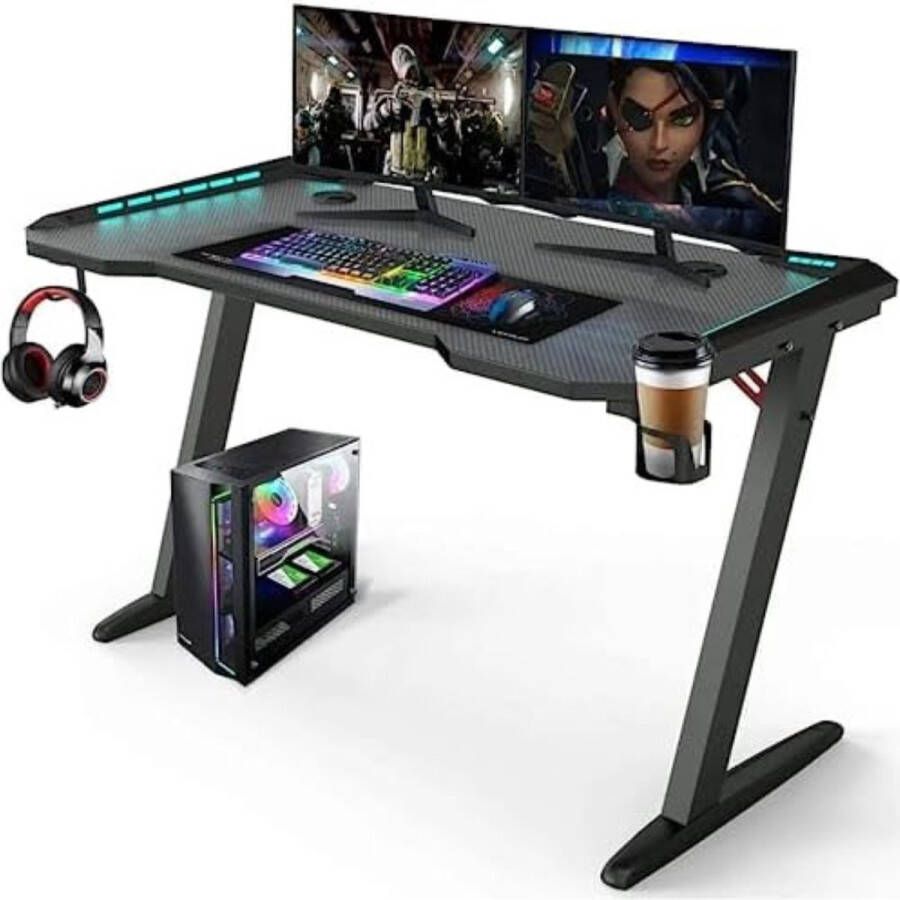 Game Bureau met Led Gaming Bureau Gaming Desk ‎60 x 147 x 73 cm Zwart