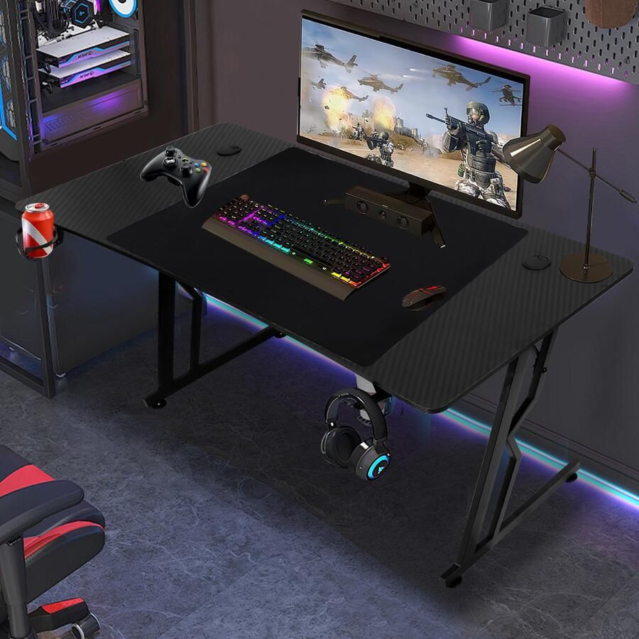 Game Bureau140x60 cm Game Bureau Zwart Carbon Hoekbureau Gaming Desk Computertafel
