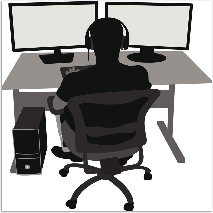 PosterMonkey Game Poster Gamer Computer Bureau Illustratie 100x100 cm