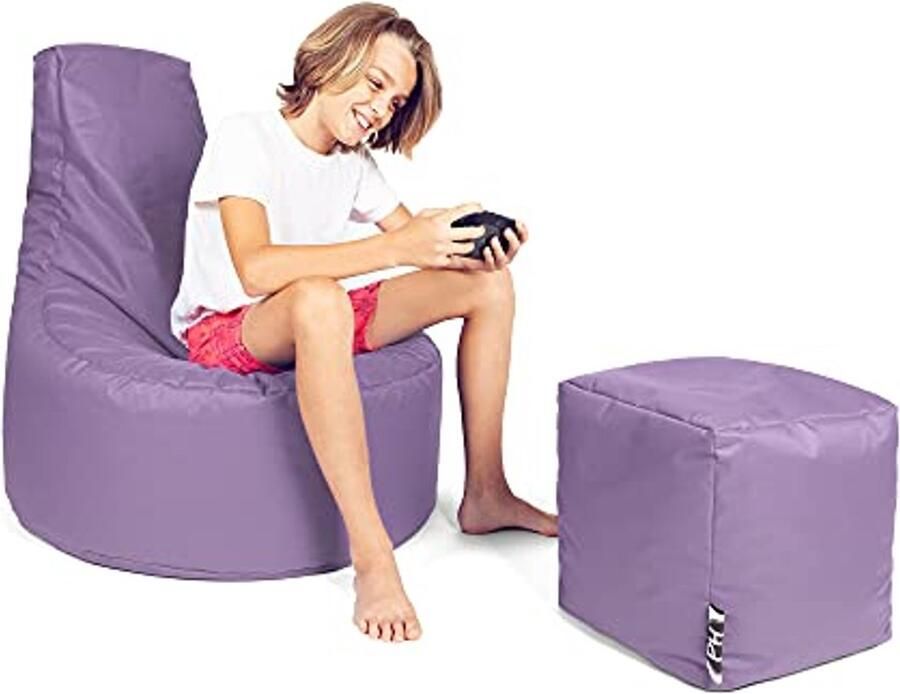 Gamer Zitzak en Kruk Set XL Lounge Zitzak met Waterafstotende Stof Perfect voor Binnen en Buiten
