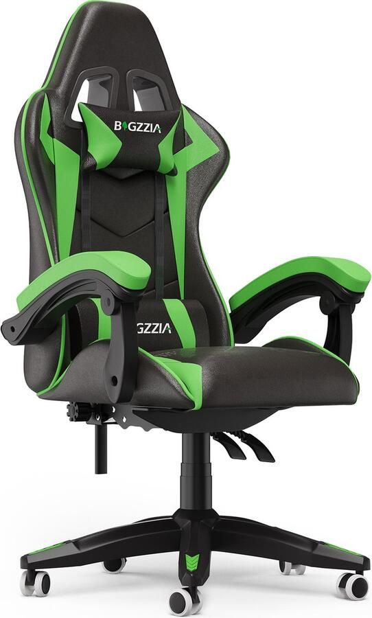 Gamerstoel Ergonomische gamestoel Gamerstoel met hoofdsteun en lendenkussen 90°-135° verstelbaar Zwart en Groen