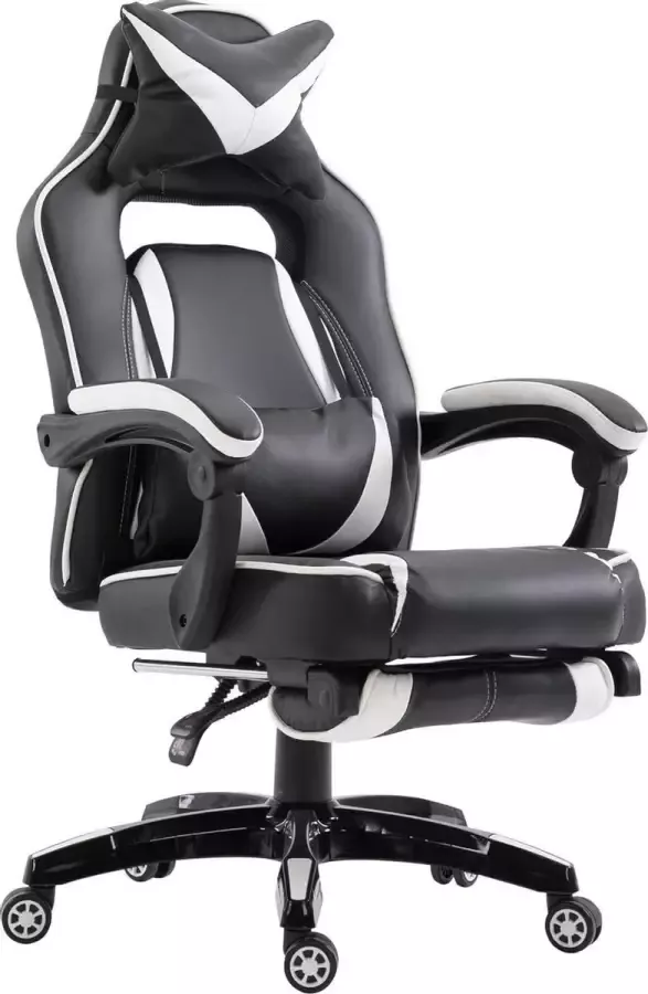 NiceGoodz Gamestoel met voetensteun Bureaustoel ergonomisch Bureaustoelen voor volwassenen Zwart Wit - Foto 1