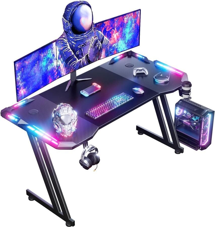 Gaming Bureau 120 x 60cm met LED Verlichting en Ergonomisch Ontwerp