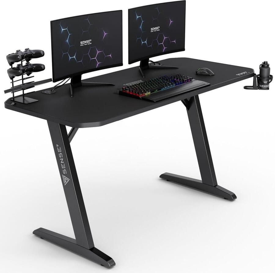 Gaming Bureau 140 x 60 cm Ergonomische PC-tafel met Hoofdtelefoon- en Bekerhouder