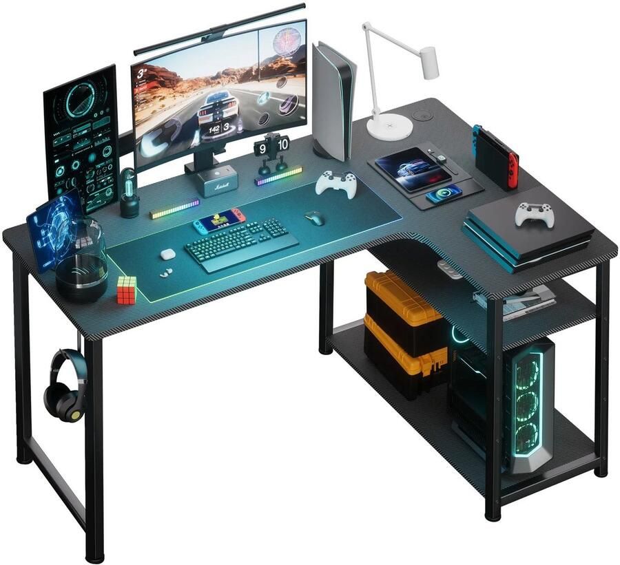 Gaming Bureau L-Vorm met Rek – Gaming Desk – Computertafel – Computerbureau100cm geschikt voor kantoor en thuisgebruik