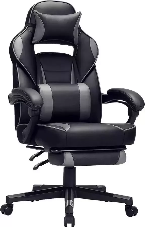 Gaming chair bureaustoel met voetsteun bureaustoel met hoofdsteun en lendenkussen in hoogte verstelbaar ergonomisch 90-135° kantelhoek tot 150 kg draagvermogen zwart-rood OBG73BRV1