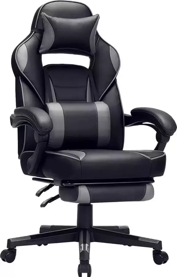 Bobbel Home SONGMICS Gaming chair bureaustoel met voetsteun bureaustoel met hoofdsteun en lendenkussen in hoogte verstelbaar ergonomisch 90-135° kantelhoek tot 150 kg draagvermogen zwart-grijs OBG073B03 - Foto 2