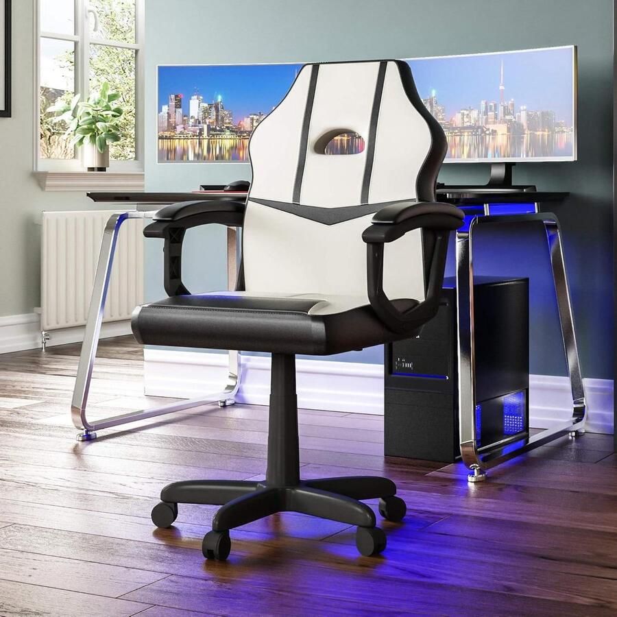 Gaming Computer Stoel Racing Comet Wit-Zwart Verstelbaar Swivel Recliner PU Faux-Leer