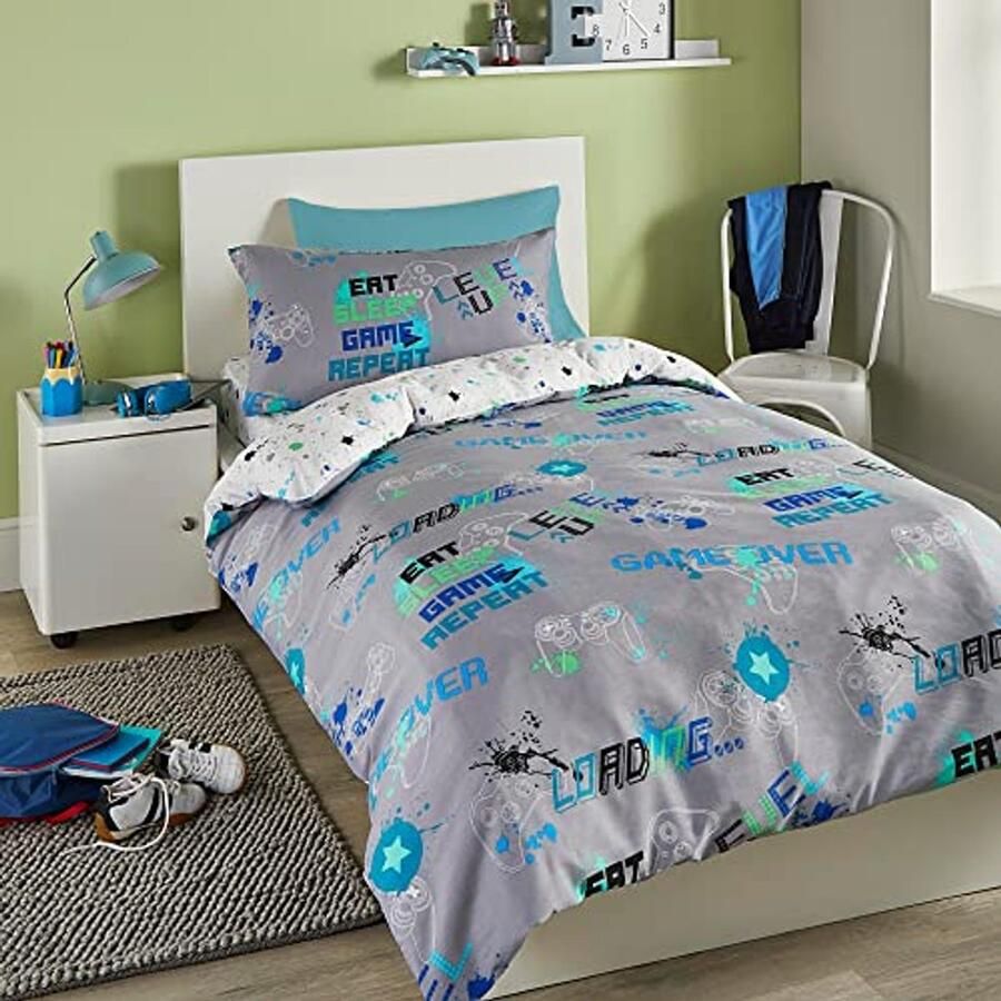 Gaming Dekbedovertrek voor Eenpersoonsbed Glow in the Dark Omkeerbaar Ideaal voor Gamers
