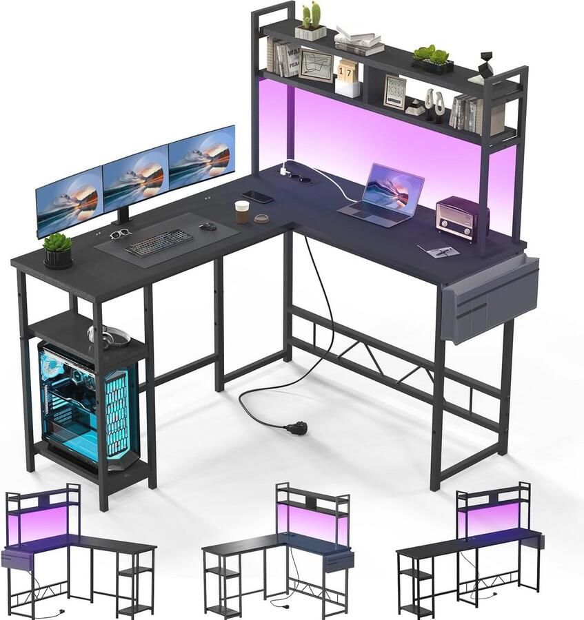 Gaming Hoekbureau met LED en Oplaadpoorten Stalen Structuur 140 x 120 cm